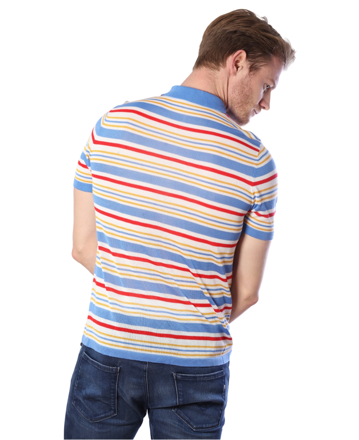 Bellemere Men's Fantasy Stripe Multicolor Tencel Polo Shirt -/ multi-colored