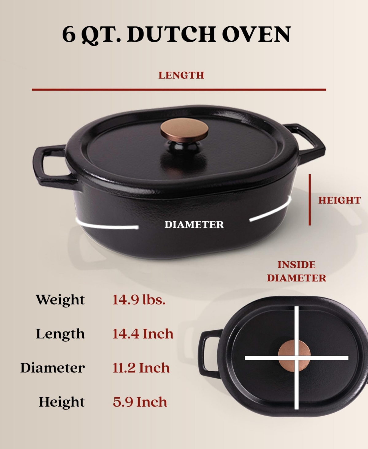 Alva NoriEnameled Cast Iron Dutch Oven Pot 5.8 Qt. with Lid & Dual Handles, Versatile Cooking Pot, Cast Iron Cookware, Oven Safe, Induction Com