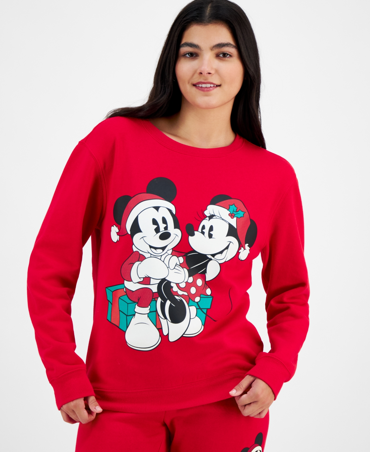Disney Juniors' Mickey & Minnie Holiday Graphic Crewneck Sweatshirt
