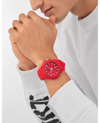 Men's New Fearless 3 Hand Date Quartz Red Silicone Strap 46mm