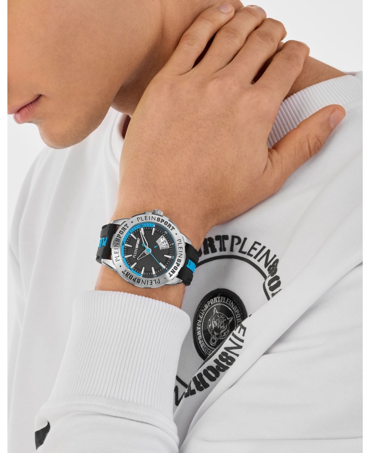 Shop Plein Sport Men's Rampage 3 Hand Date Quartz Black Silicone Strap 44mm