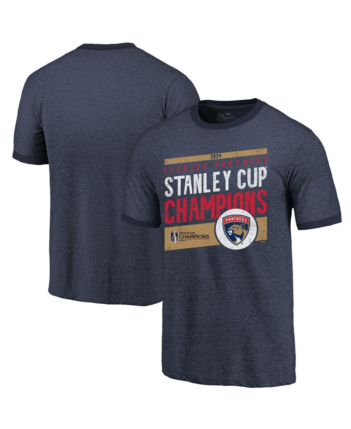 Men's Navy Florida Panthers 2024 Stanley Cup Champions Tri-Blend Ringer T-Shirt - Navy