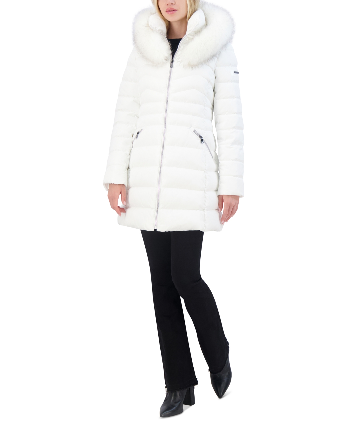 Laundry By Shelli Segal Women s Faux Fur Trim Hooded Puffer Coat Toffee Smart Closet