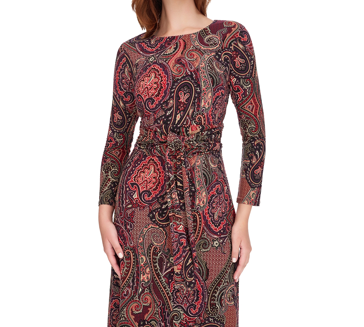 Tommy Hilfiger Women's Round-Neck Fit & Flare Long-Sleeve Dress -chlpep
