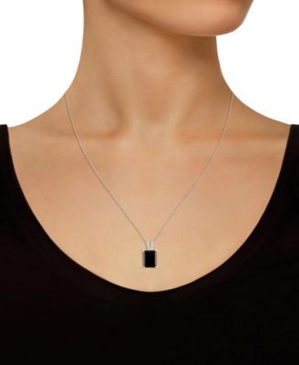 Labradorite & Diamond Accent Emerald-Cut 18" Pendant Necklace in Sterling Silver (Also in Onyx)