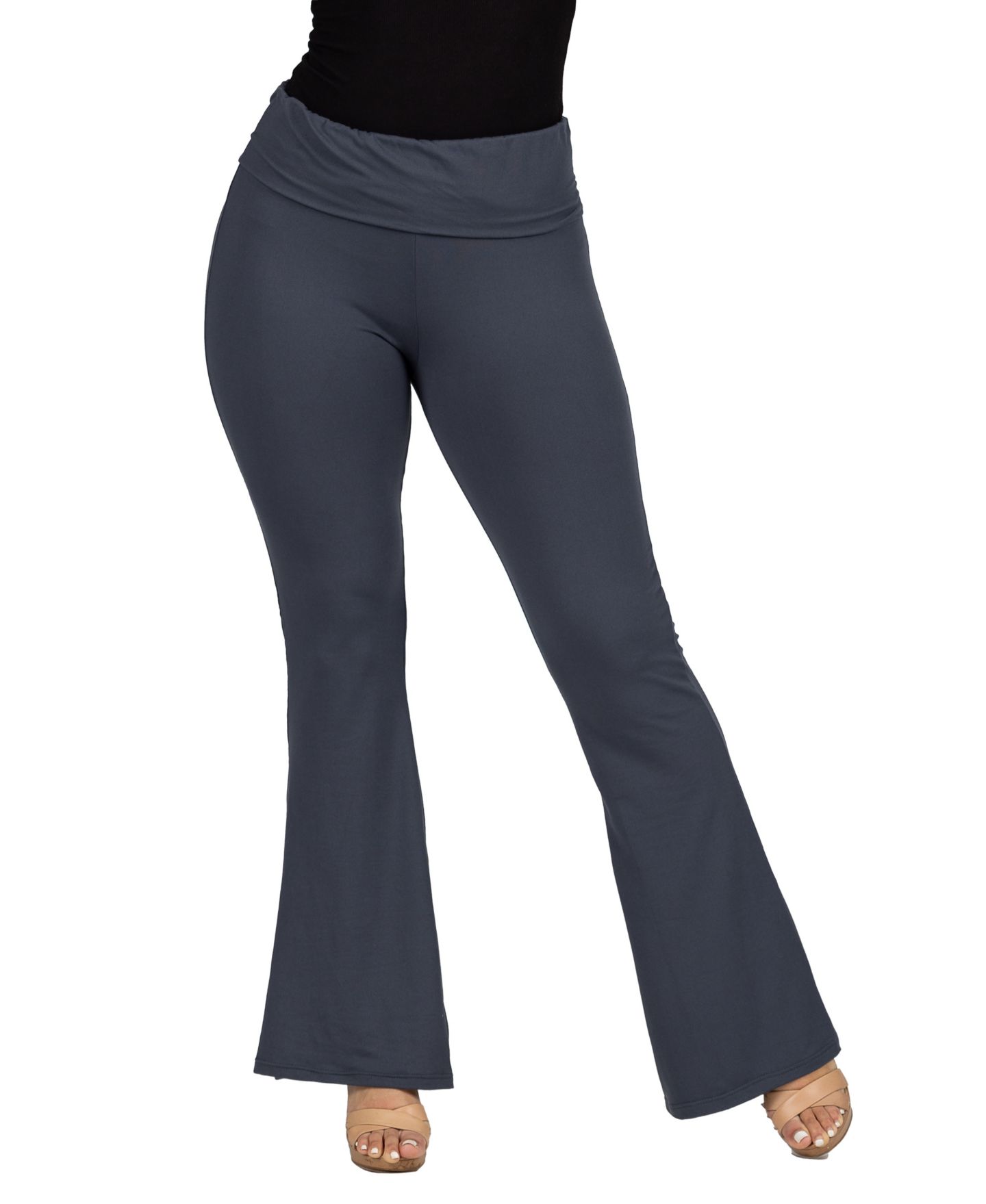 Женские брюки 24seven Comfort Apparel Black Bell Bottom Foldover Waist Sweatpants, цвет: Чёрный — фото 6