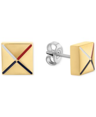 Tommy Hilfiger - Striped Gold-Tone Stud Earrings