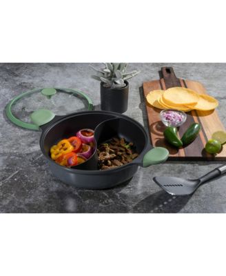 Theodore 6.5 QT Cast Aluminum Everyday Pan Hot Pot W/ Dividers, Nonstick Interior, and Lid