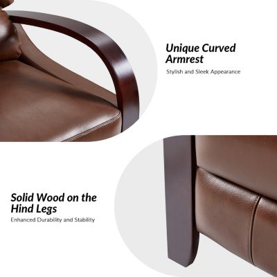 Alex Mid Century Modern Genuine Leather Manual Recliner