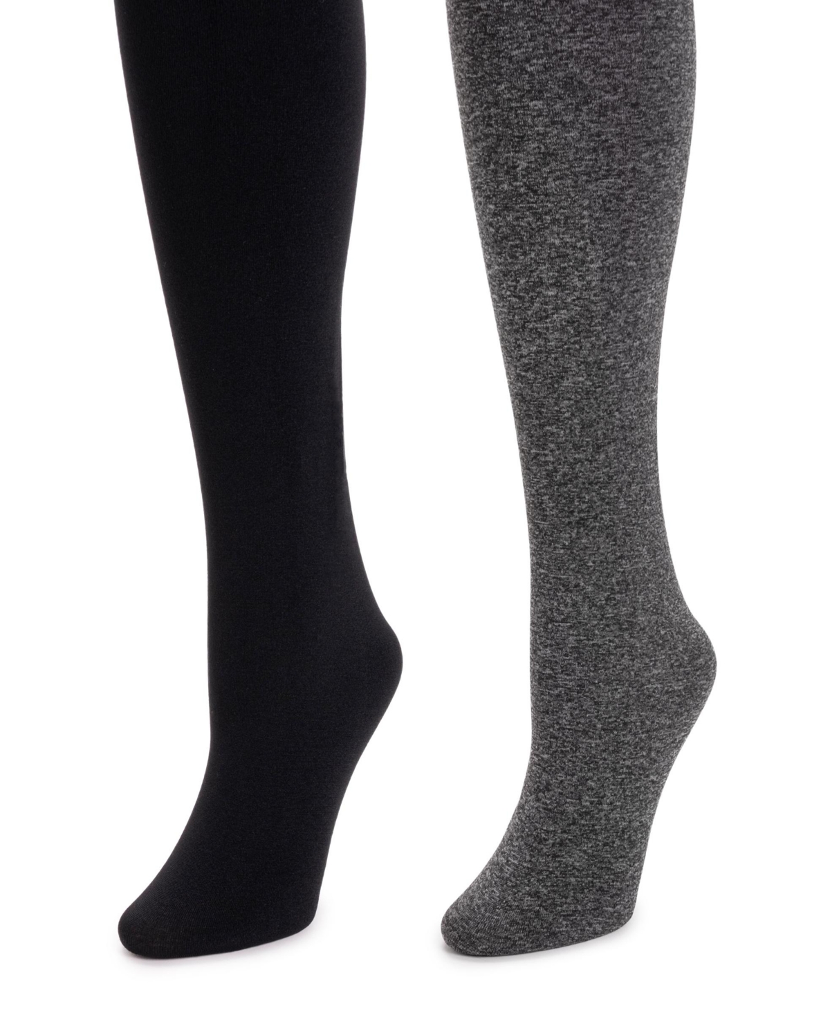 Muk Luks Women's 2 Pair Pack Fleece Lined Tights, Navy/Burgundy, S/M -black