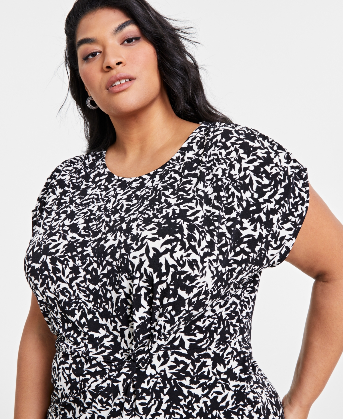 I.n.c. International Concepts Plus Size Printed Gathered Top, Created for Macy's