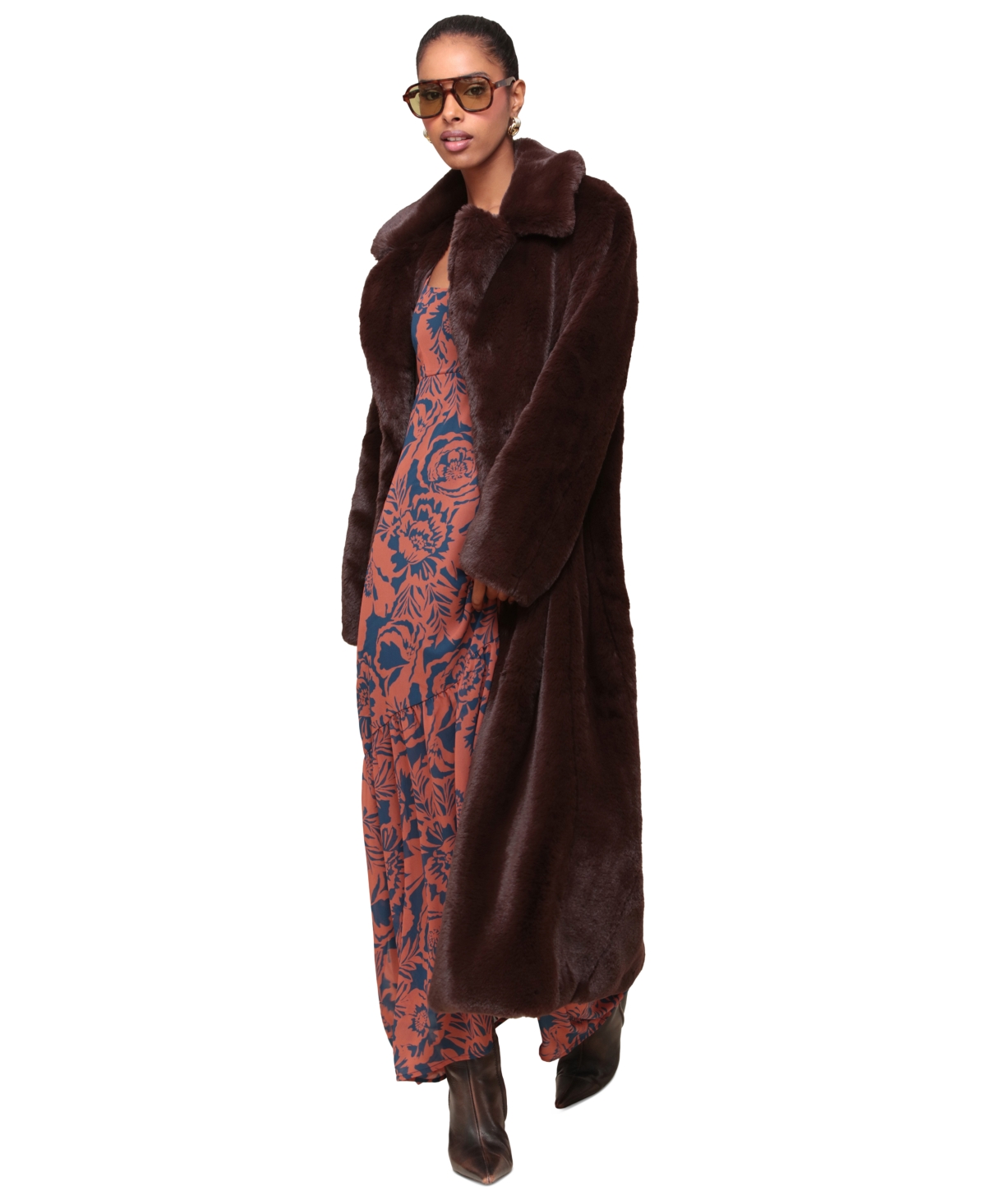 Avec Les Filles Women's Notched-Collar Faux-Fur Maxi Coat