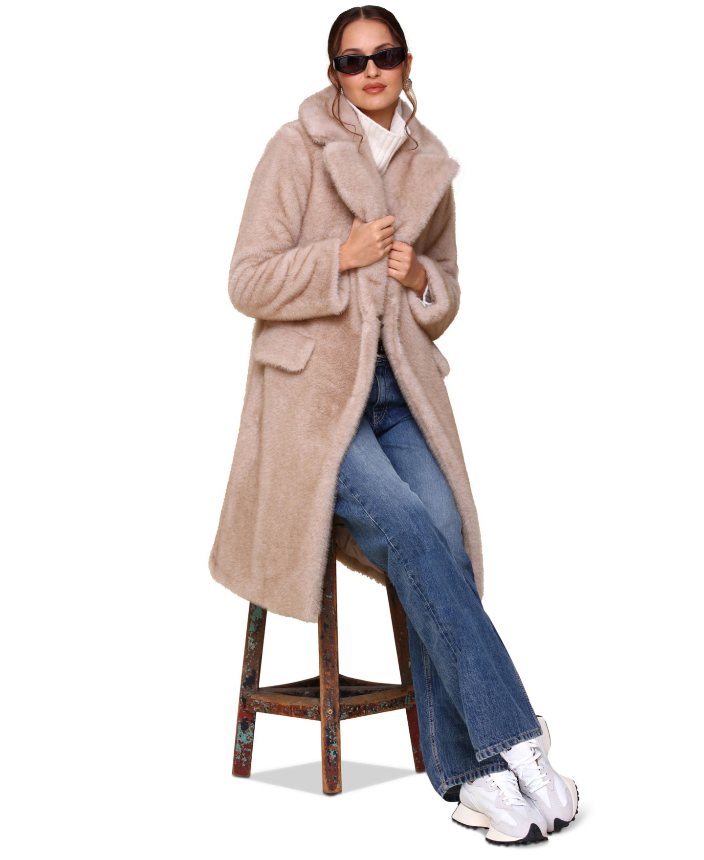 Женское пальто Avec Les Filles Notched-Collar Faux-Fur, цвет: Бежевый — фото 6