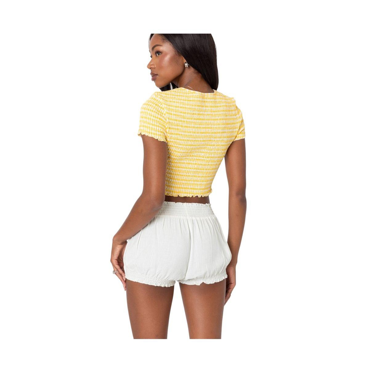 Edikted Women's Orange Smocked Gingham Top
