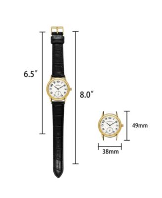 Men’s Vintage 38mm Round Gold Plated Watch with Black Leather Band