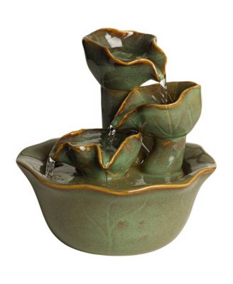 Organic Water Lily 8" High Small Zen Modern Indoor Outdoor Decor Ceramic Tabletop Fountain Outside Garden Patio