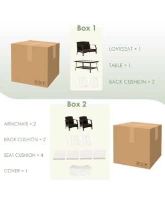 4PCS Rattan Patio Conversation Furniture Set Wicker Sofa Set w/ Waterproof Cover