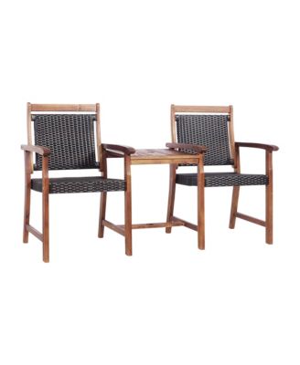 Patio Acacia Wood Conversation Companion Bench Loveseat Chair with Side Table