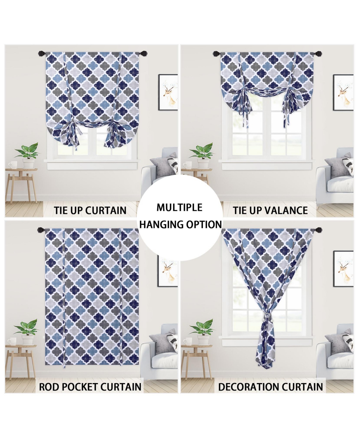 Caromio Quatrefoil Trellis Cotton Blend Rod Peocket Tie Up Shade Curtain, 42