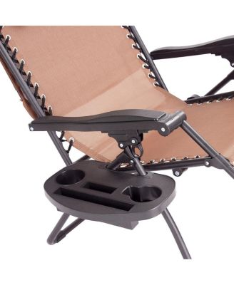 Folding Recliner Zero Gravity Lounge Chair W/ Shade Canopy Cup Holder Brown