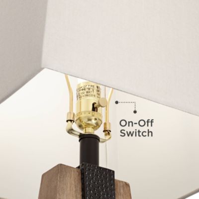 Mitchell Rustic Farmhouse Table Lamps 27" Tall Set of 2 Wood with USB Charging Port Oatmeal Tapered Rectangular Shade for Living Room