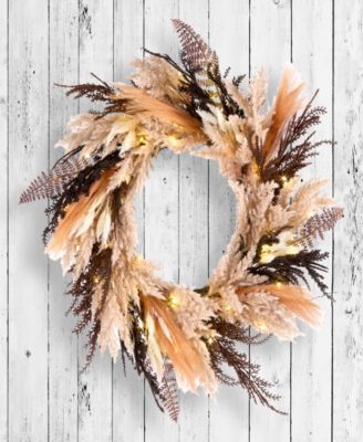 Orange & Black Pampas Wreath, 26 Inches