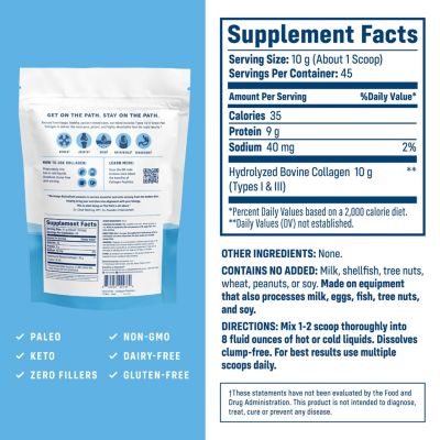 Collagen Peptides Protein - Hydrolyzed Type 1 & 3 Collagen Powder for Skin, Hair, Nails - 15.9 oz (45 Servings)