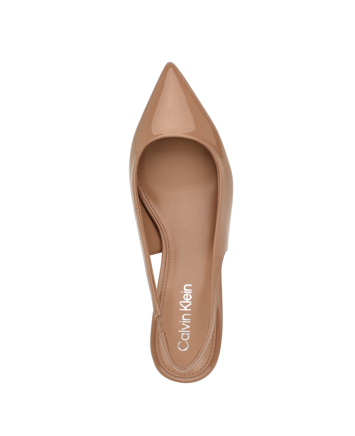 Calvin Klein Dainty Kitten Heel Pointed Toe Slingback Pump In Light Brown Patent