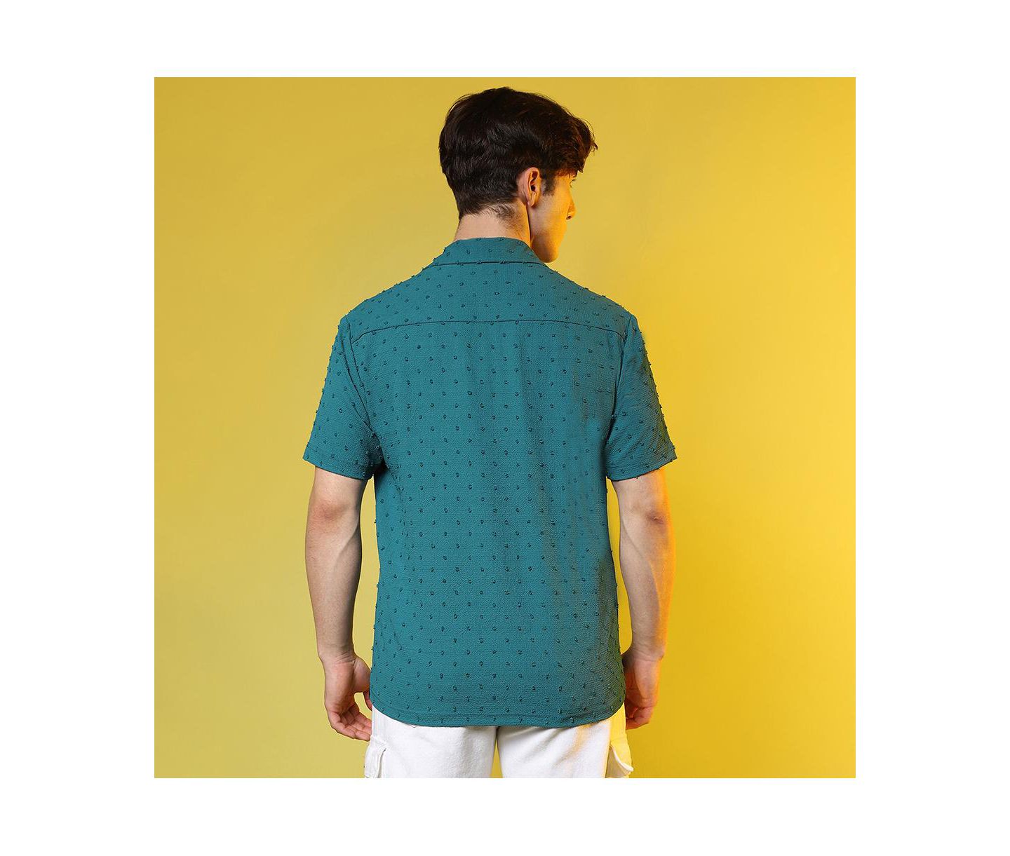 Мужская рубашка Cahoot Teal Green Self-Design Pom-Pom — фото 2