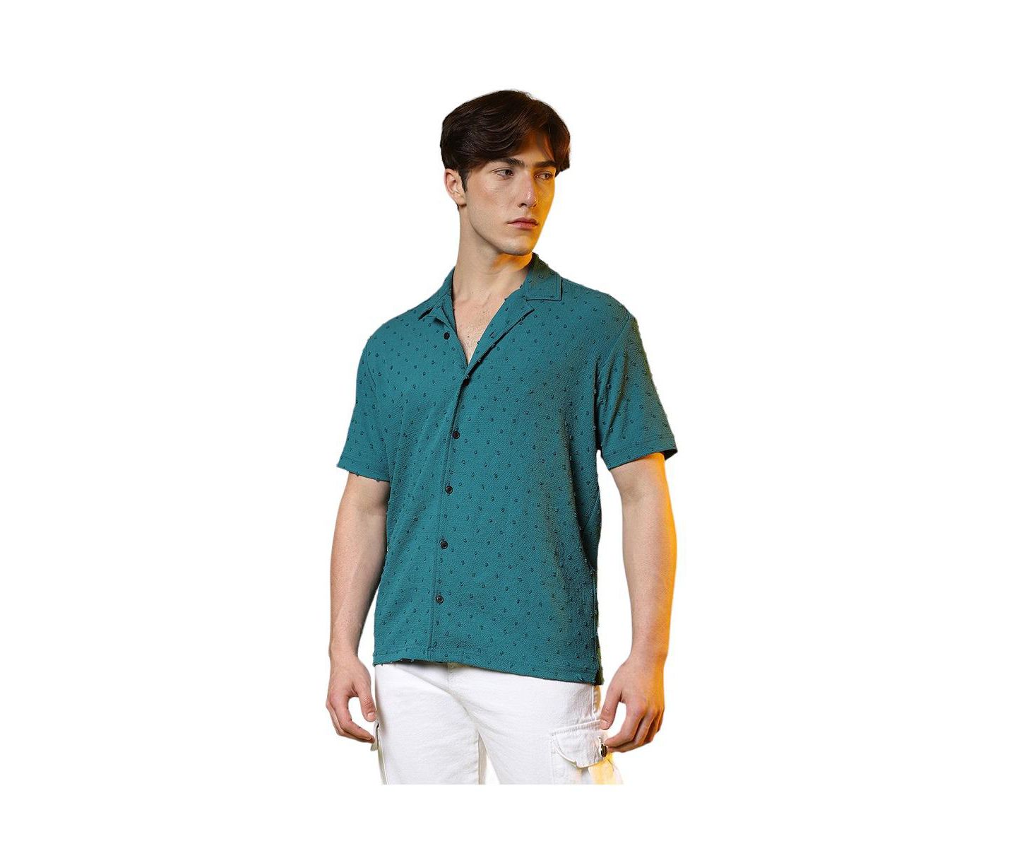 Мужская рубашка Cahoot Teal Green Self-Design Pom-Pom — фото 1