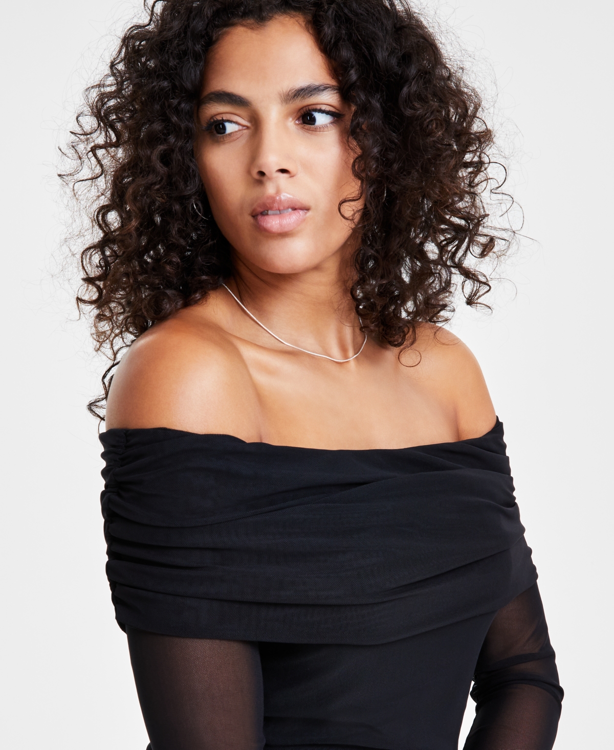 Bar Iii Women's Off-The-Shoulder Ruched Mini Mesh Dress, Created for Macy's