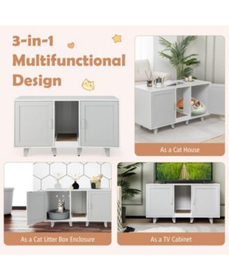 2-Door Cat Litter Box Enclosure with Winding Entry and Scratching Board