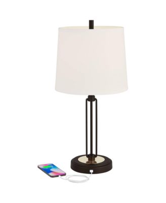 Javier Industrial Table Lamp 24 1/2" High Bronze with USB Charging Port White Drum Shade for Bedroom Living Room Bedside Home Desk