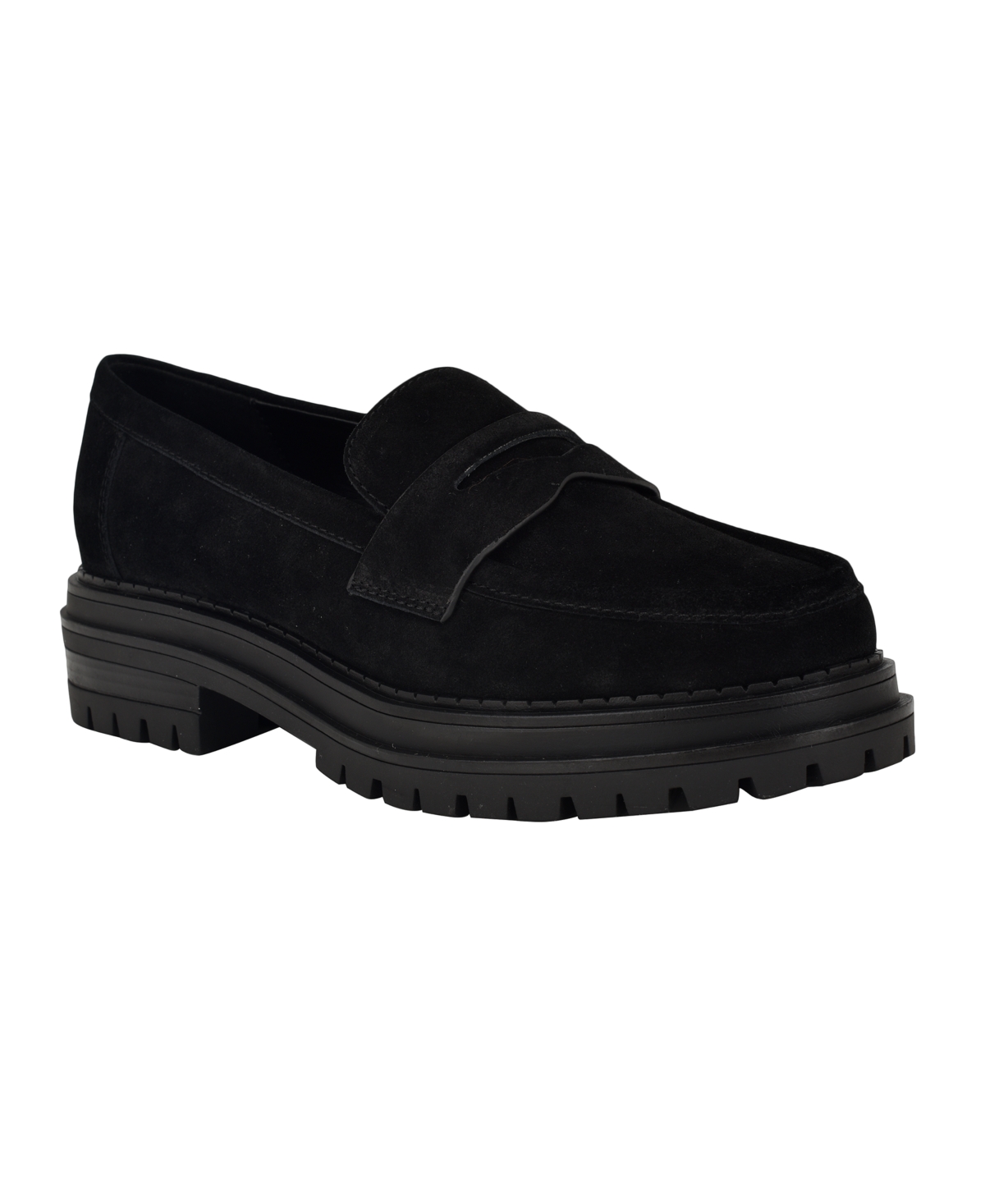 Calvin Klein Women's Grant Lug Sole Penny Loafers In Black Sueded