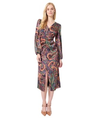Jones New York Women's Printed Shirred-Front Long-Sleeve Dress - Macy's