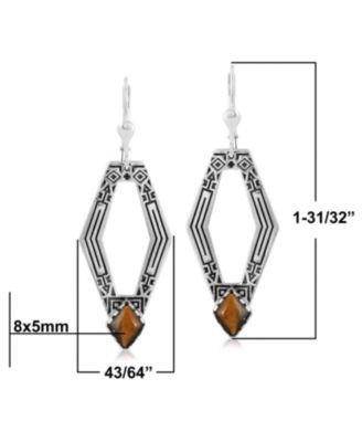 Sterling Silver and Geometric Shape Tiger's Eye Gemstone Lever Back Earrings