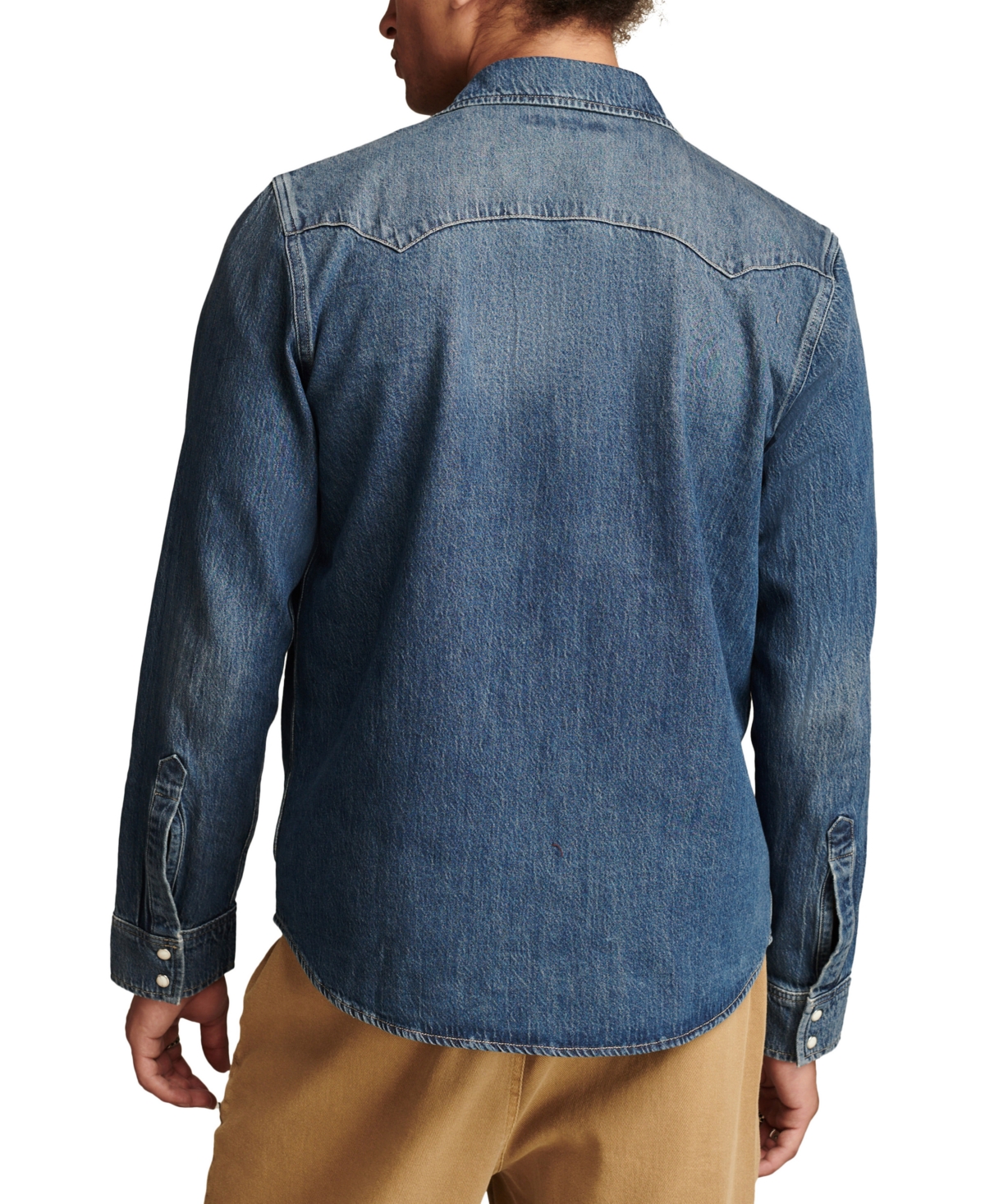 Lucky Brand Men's Double Snap Long Sleeve Western Denim Shirt