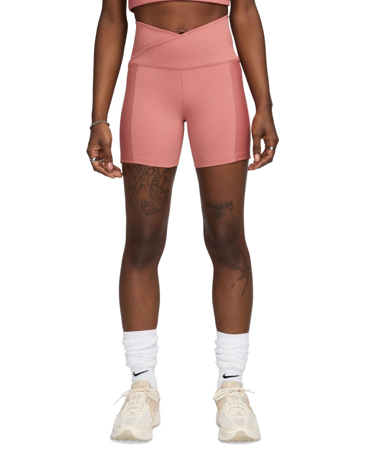 Shop Nike Women's One High Crisscross Wrap-waist Biker Shorts In Canyon Pink,black