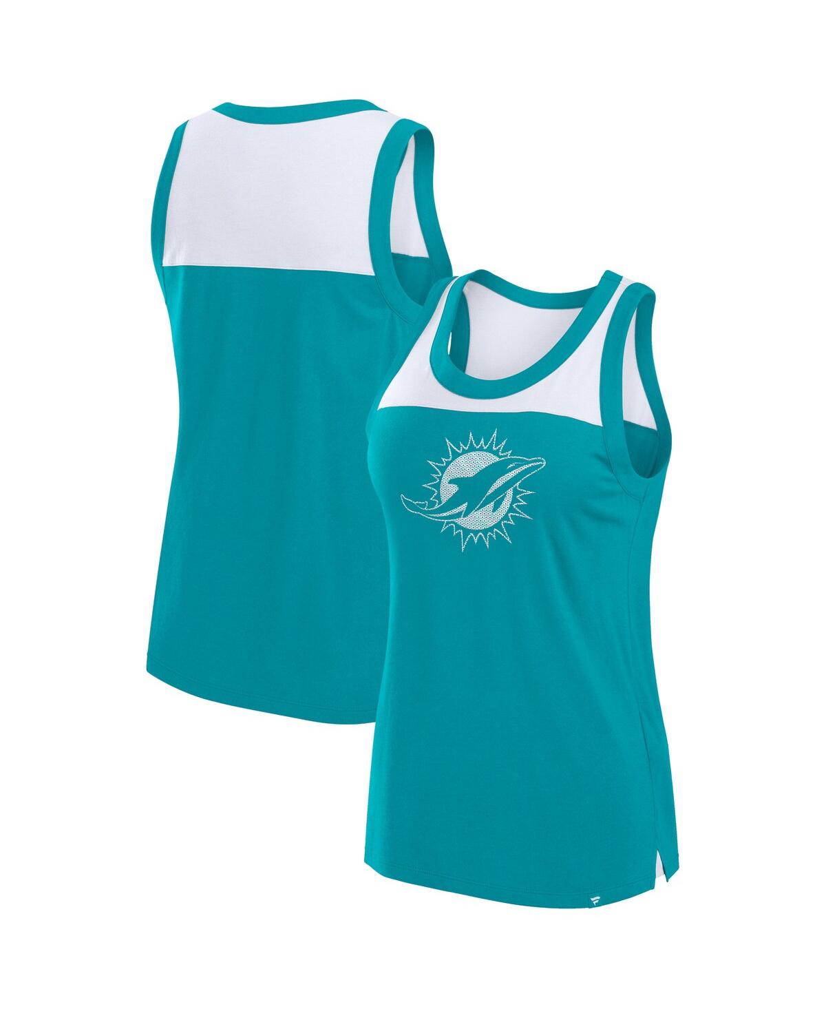 Women's Aqua Miami Dolphins Sequin Tank Top - Aqua, White