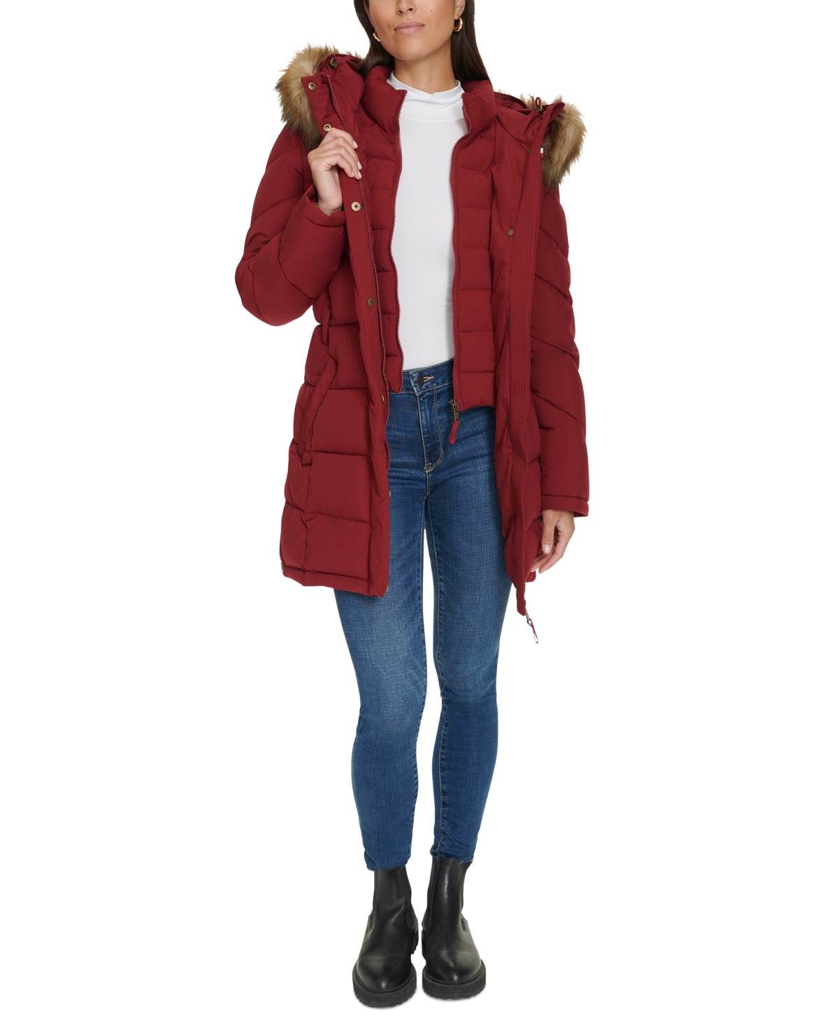 Tommy Hilfiger Women's Faux-Fur-Trim Hooded Puffer Coat, Created for Macy's