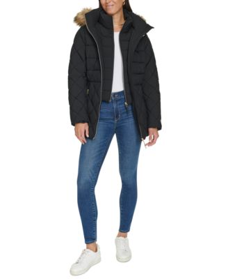 Women's Bibbed Faux-Fur-Trim Hooded Puffer Coat, Created for Macy's