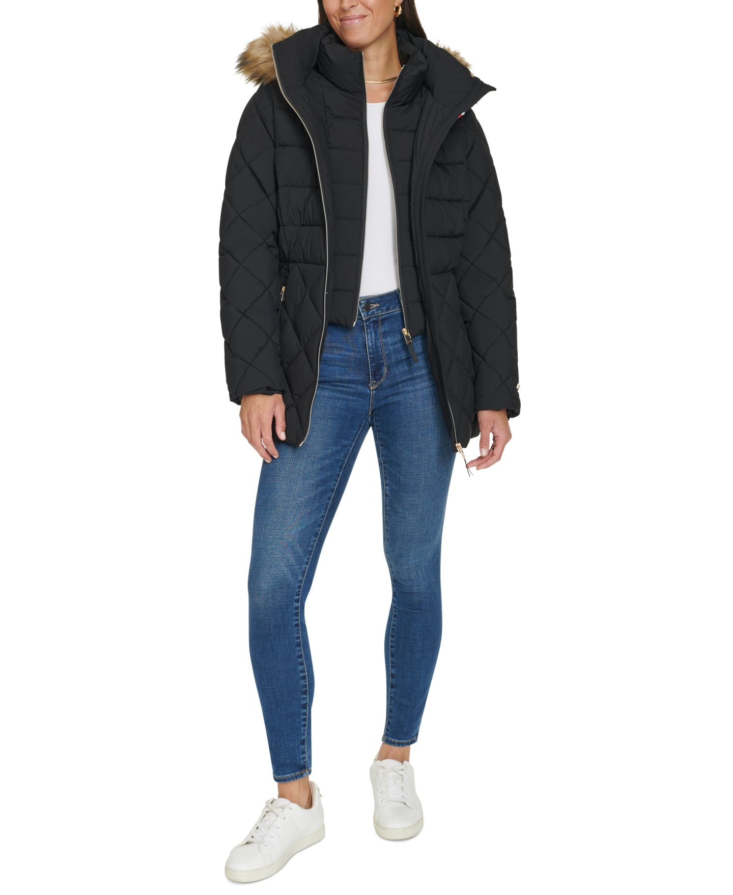 Женская куртка Tommy Hilfiger Bibbed Faux-Fur-Trim Hooded Puffer, цвет: Чёрный — фото 6