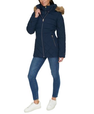 Women's Bibbed Faux-Fur-Trim Hooded Puffer Coat, Created for Macy's