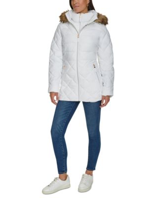 Women's Bibbed Faux-Fur-Trim Hooded Puffer Coat, Created for Macy's