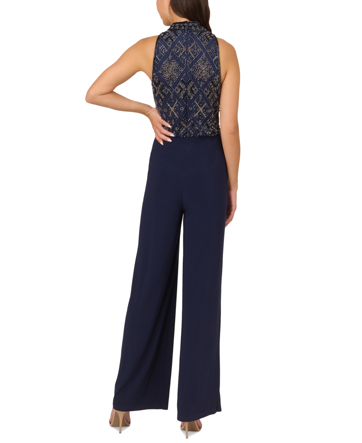 Adrianna Papell Petite Beaded Blouson Wide-Leg Jumpsuit