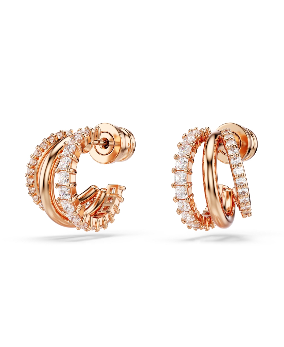 Swarovski Mixed Cuts, Mini, White, Rose Gold-tone Plated Hyperbola Hoop Earrings In Rose Gold