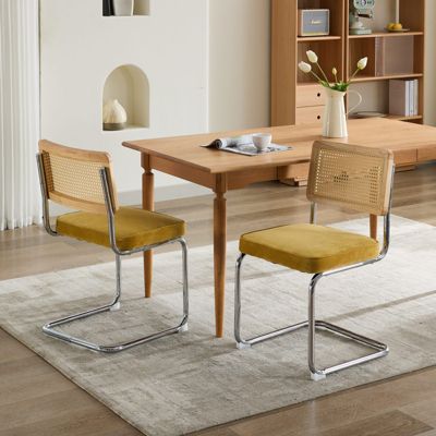 Elegant Velvet Armchair with Rattan and Steel