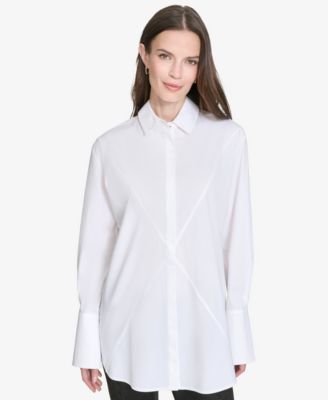 Halston - Women's Cotton Star-Seamed Barrel-Cuff Shirt