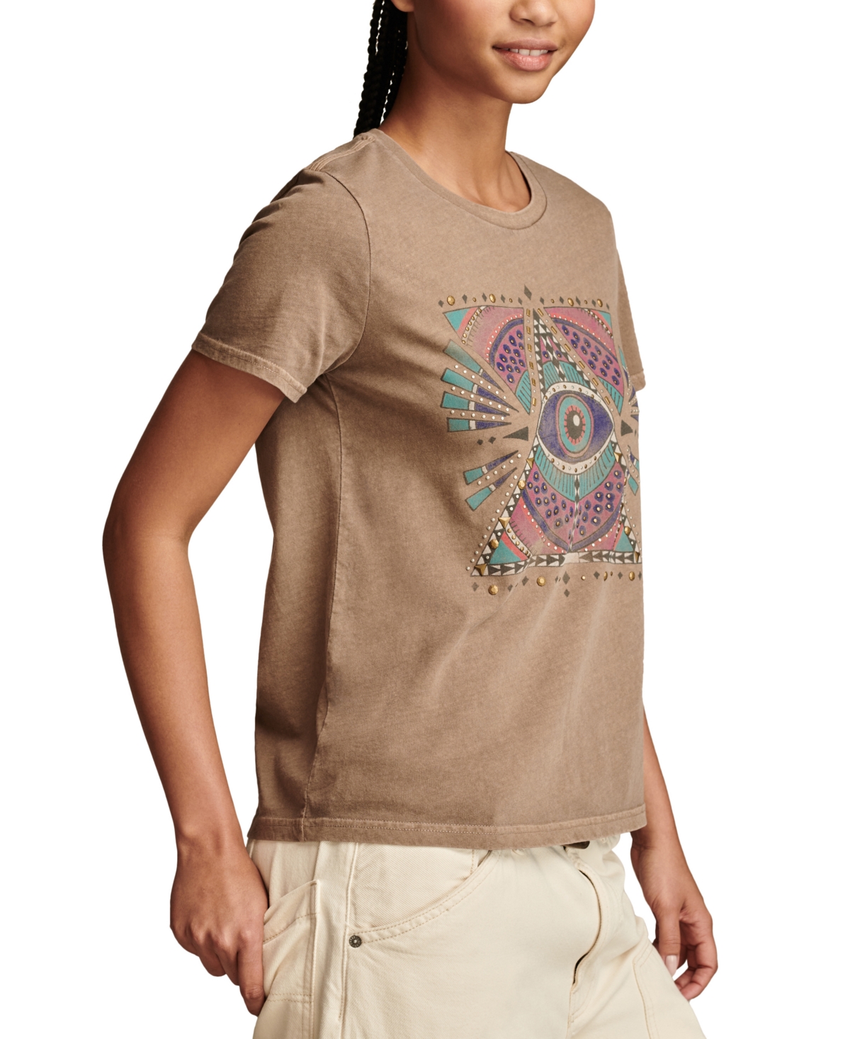 Lucky Brand Women's Cotton Geo Celestial Studded Classic T-Shirt
