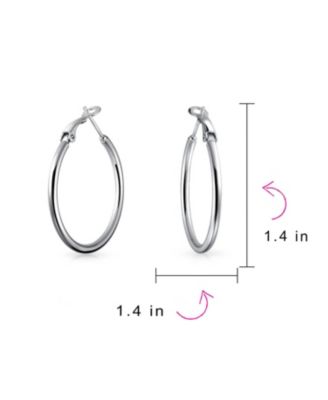 Simple Plain Finish Round Tube Hoop Earrings Sterling Silver Hinged Notched Post 1.4 Inch Diameter